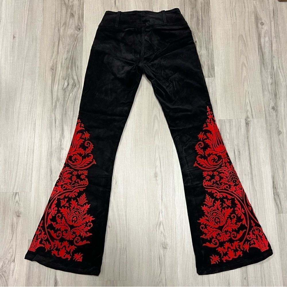 Vintage JNCO flare leg pants in black velvet with red gothic velvet bottoms sz 3 - Picture 3 of 13